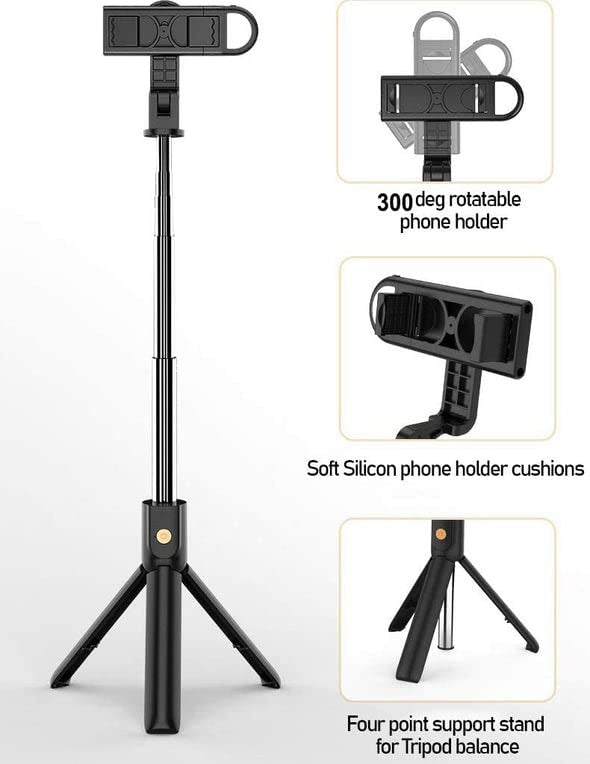R1s Bluetooth Selfie Stick Tripod | With Remote & LED Light | Portable Phone Holder