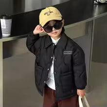 Autumn Kids Cotton Jacket Winter Boys Solid Color Thick Plus Velvet Warm Coat For 3-10 Years Teen Children Outerwear Clothing ﻿