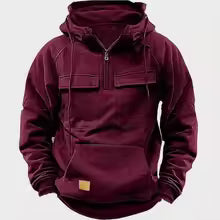 New autumn-winter men's hooded solid-color casual hoodie - fashionable young man's multi-pocket patch hoodie pullover shirt