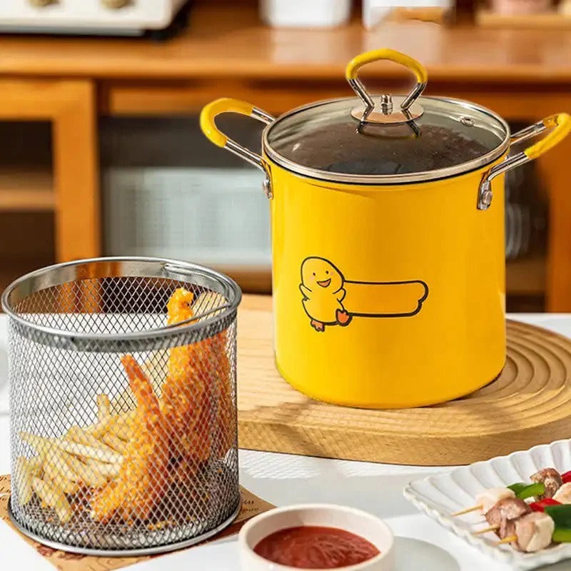 Stainless Steel Deep Fryer Frying Pot With Strainer 12ML Capacity | Basket Deep Fryer Pot For Baking Frying Boiling Home Kitchen