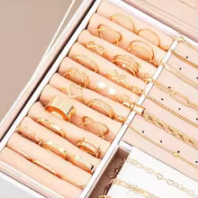 40 Pcs/Set Elegant Geometric Pearl Rings Multi-Layered Heart Zircon Necklace Simple Bracelet 3-In-1 Jewelry Set For Women Gifts