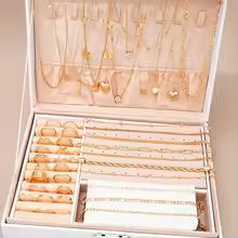 40 Pcs/Set Elegant Geometric Pearl Rings Multi-Layered Heart Zircon Necklace Simple Bracelet 3-In-1 Jewelry Set For Women Gifts