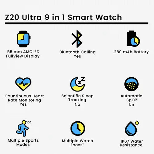 Z20 Ultra 2 Smartwatch | Super HD Display | 7 Straps | Wireless Charging & BT Calling | Newest Model